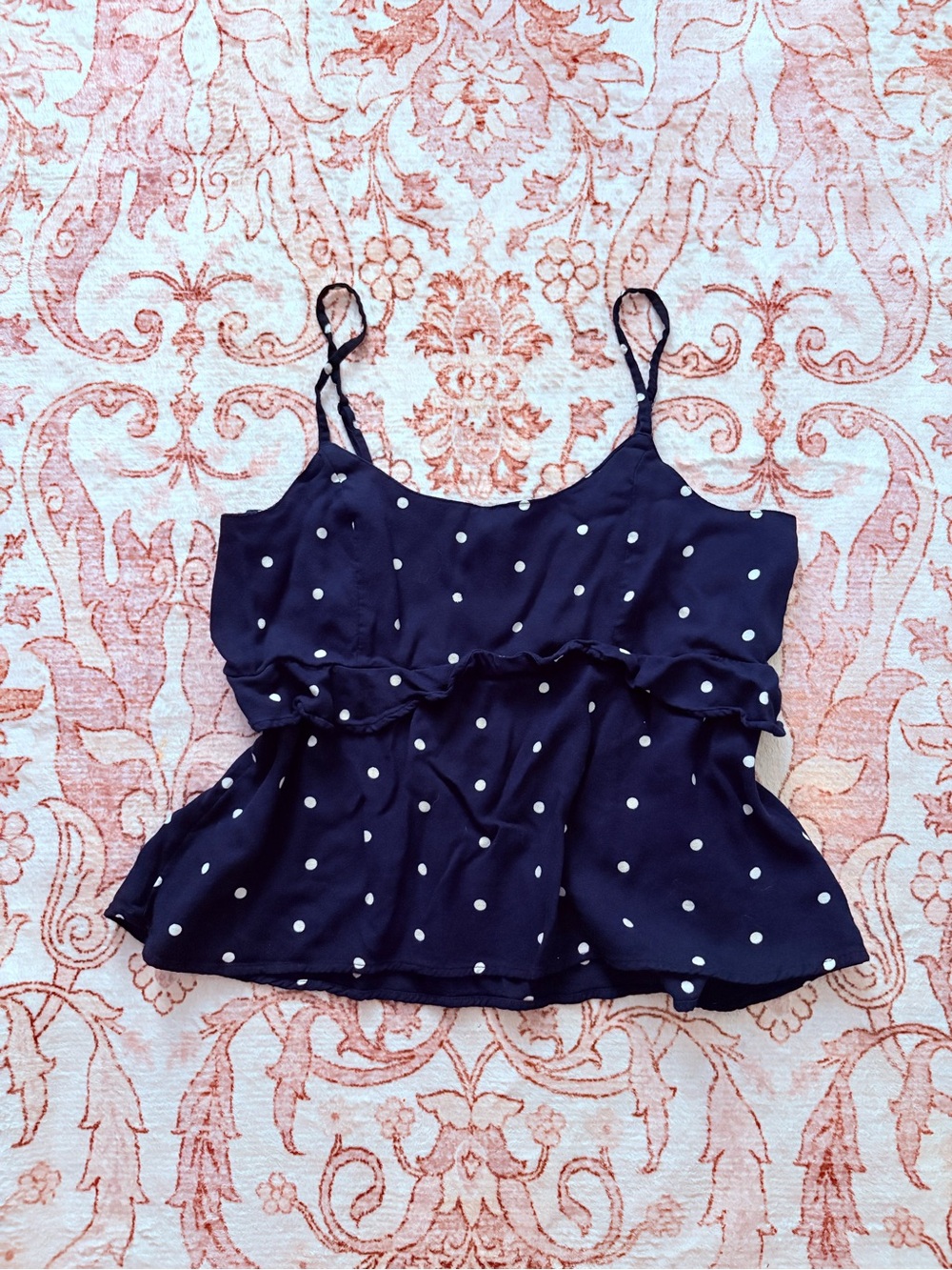 Old Navy Navy Polka Dot Peplum Camisole